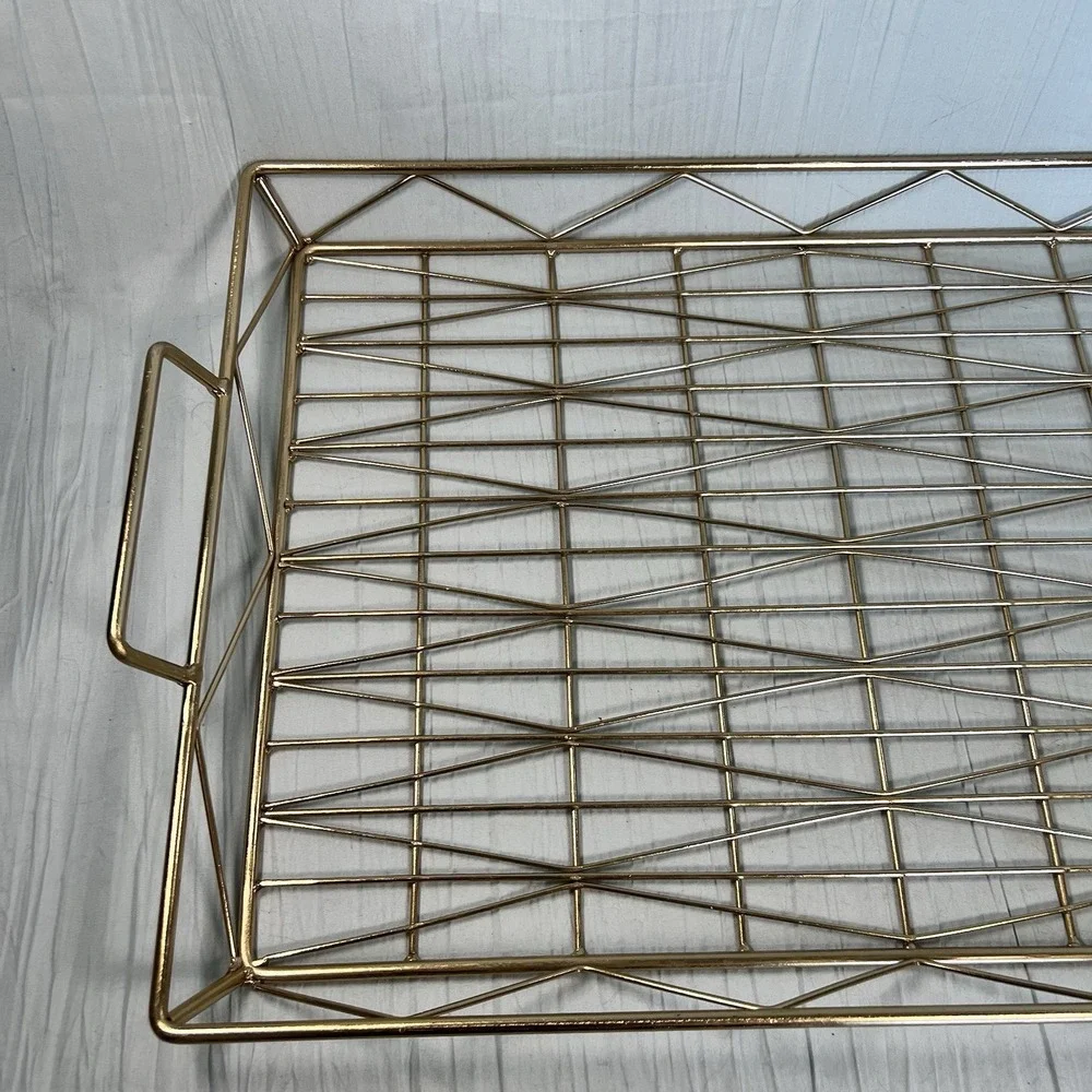 Brass Gold Tone Tabletop Diamond Pattern Tray Handles 19 X 13
